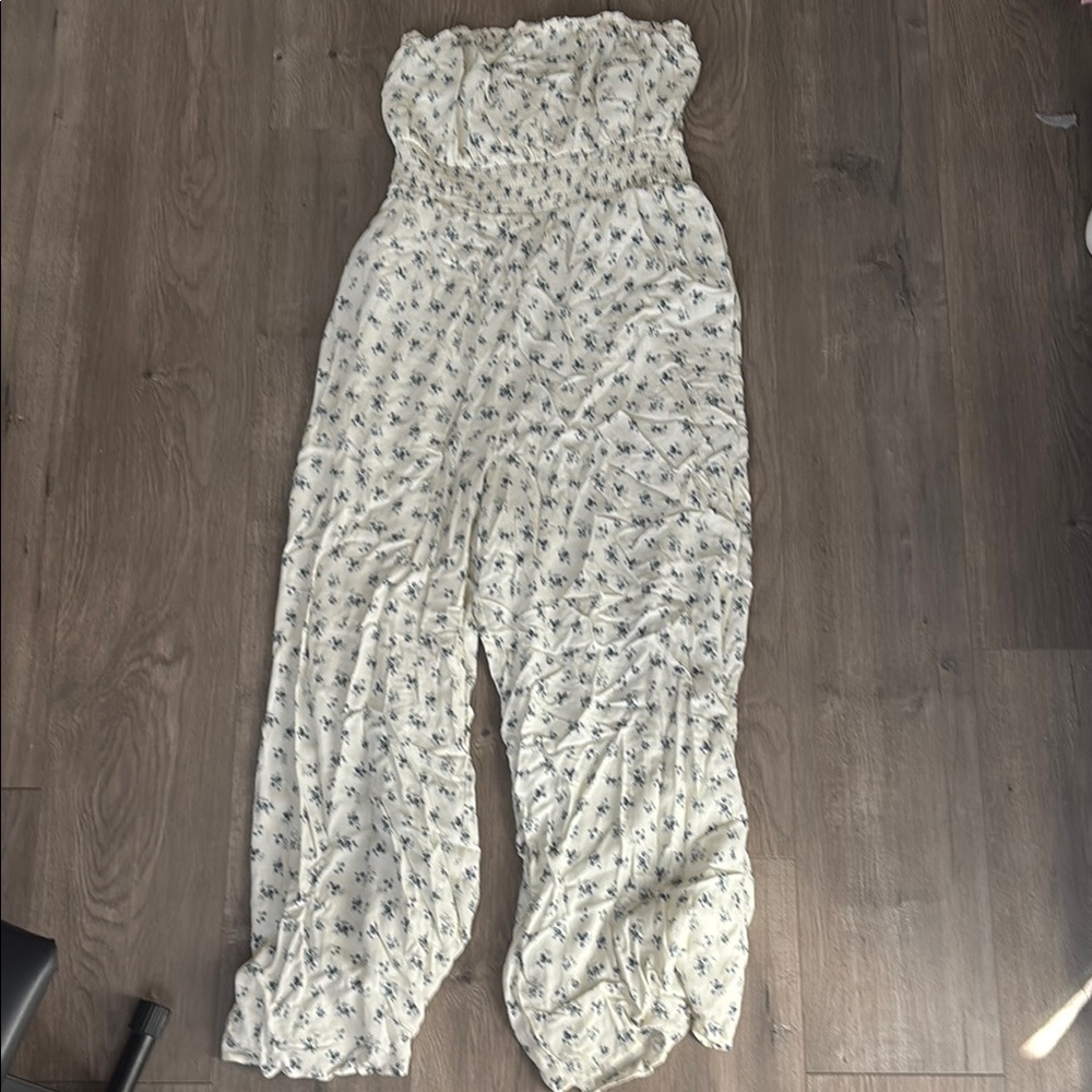 Floral Strapless Jumpsuit - Cream